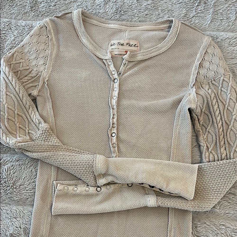 Free People Beige Long Sleeve Knit Top